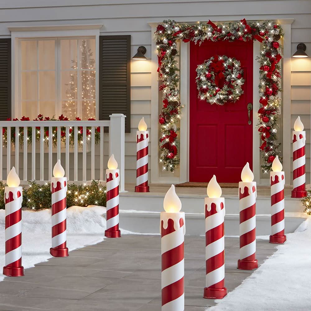 91cm Sparkling Candy Cane Candle Set with LED Lights