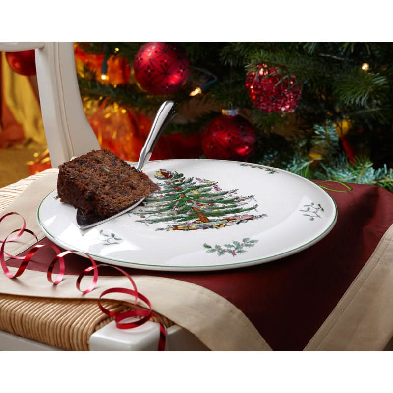 Christmas Tree Print Cake Plate and Server Set