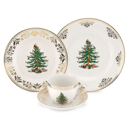 4-Piece Christmas Tree & Gold Detail Set – Service for 1 Person