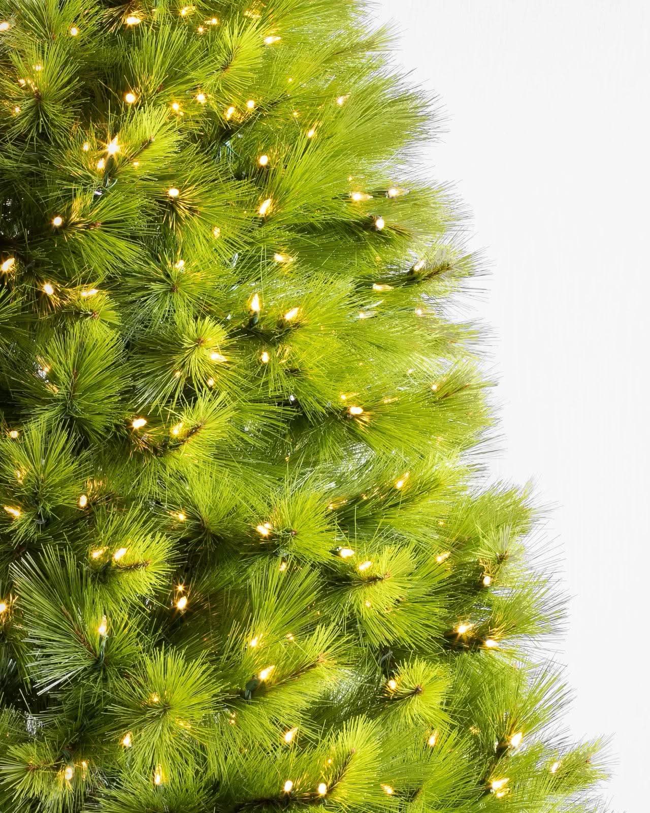 Green Monterey Pine Christmas Tree with Long Branches, Metal Stand and Built-In Micro LEDs