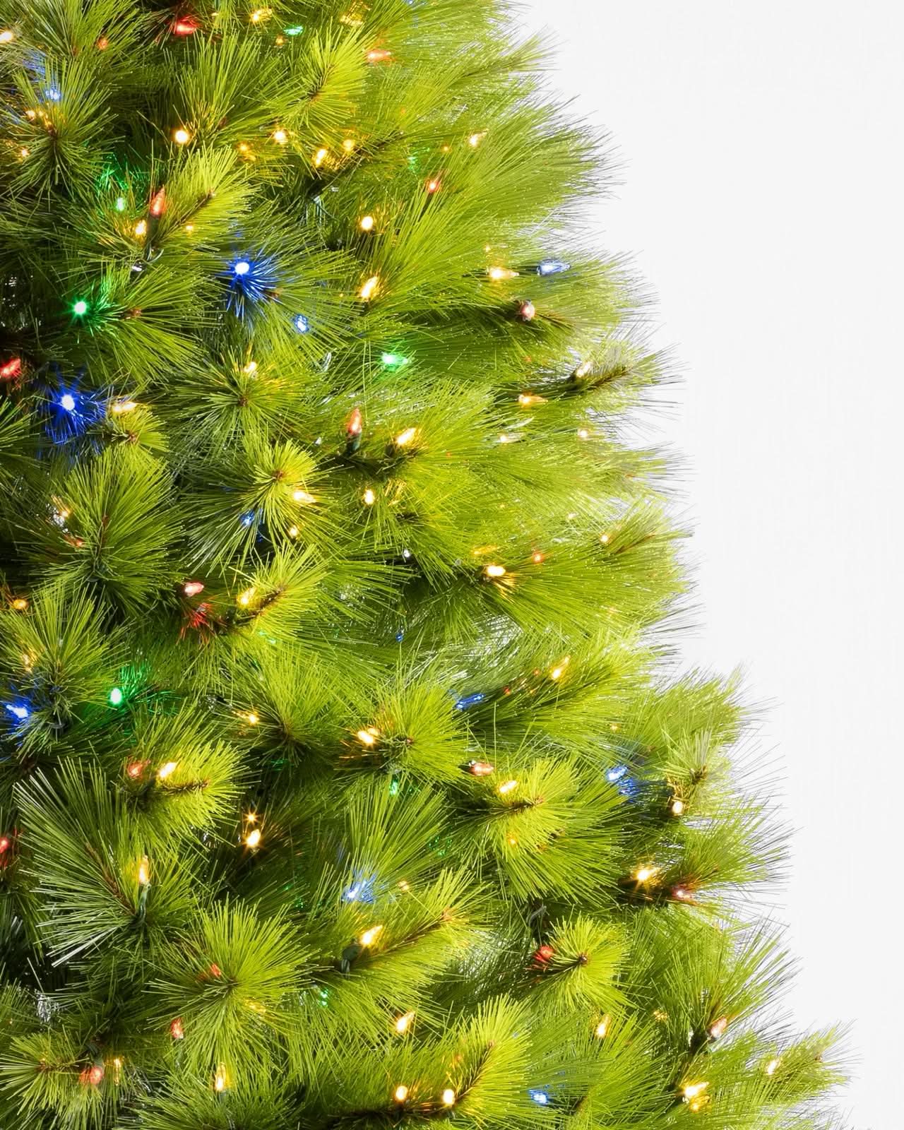 Green Monterey Pine Christmas Tree with Long Branches, Metal Stand and Built-In Colourful Micro LEDs