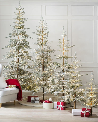 Snow-Covered Christmas Tree with Frosted Branches, Metal Stand and Built-In Micro LEDs