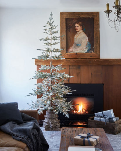 Snow-Covered Christmas Tree with Frosted Branches, Metal Stand and Built-In Micro LEDs
