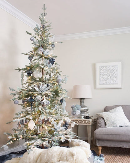 Snow-Covered Christmas Tree with Frosted Branches, Metal Stand and Built-In Micro LEDs