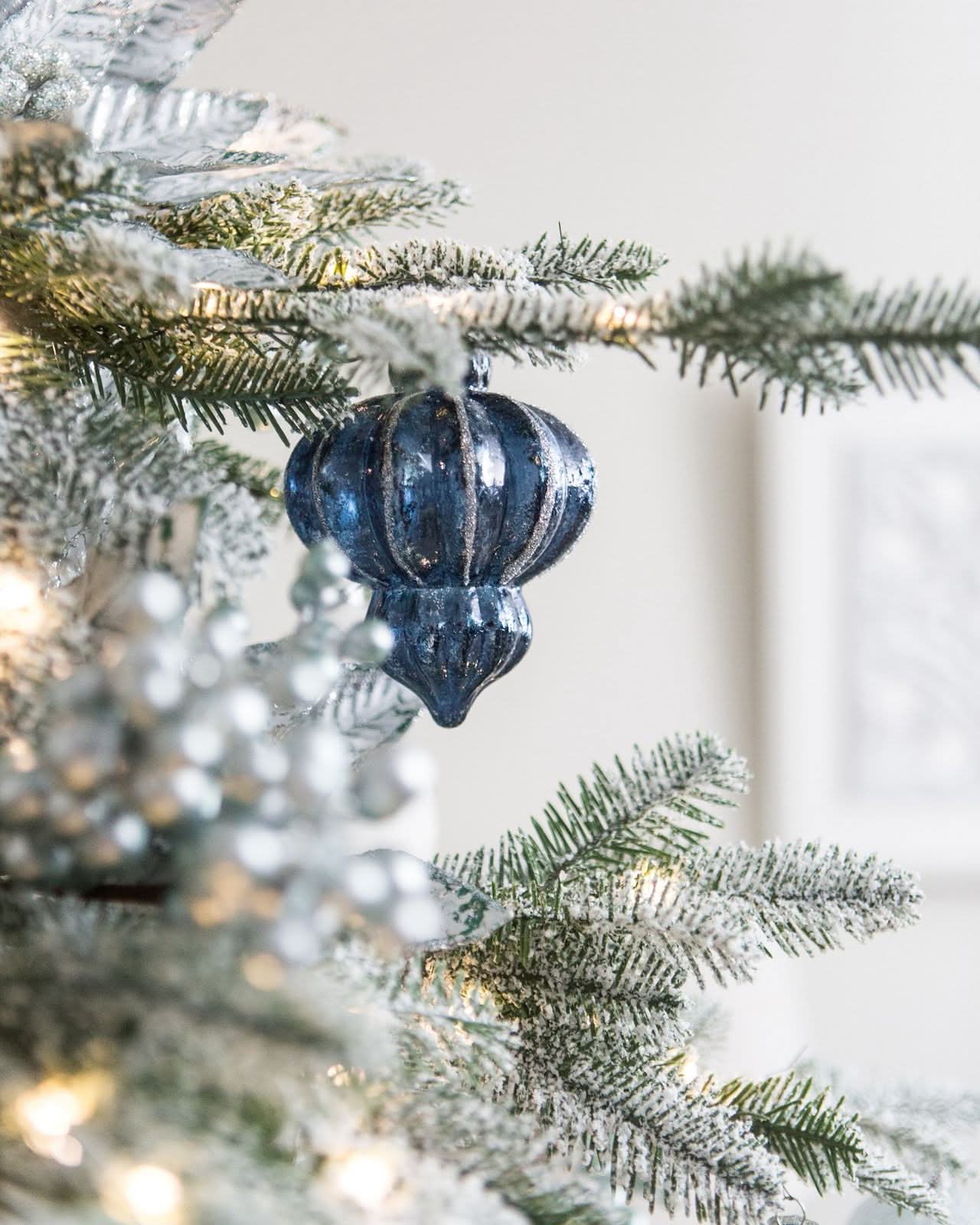 Snow-Covered Christmas Tree with Frosted Branches, Metal Stand and Built-In Micro LEDs