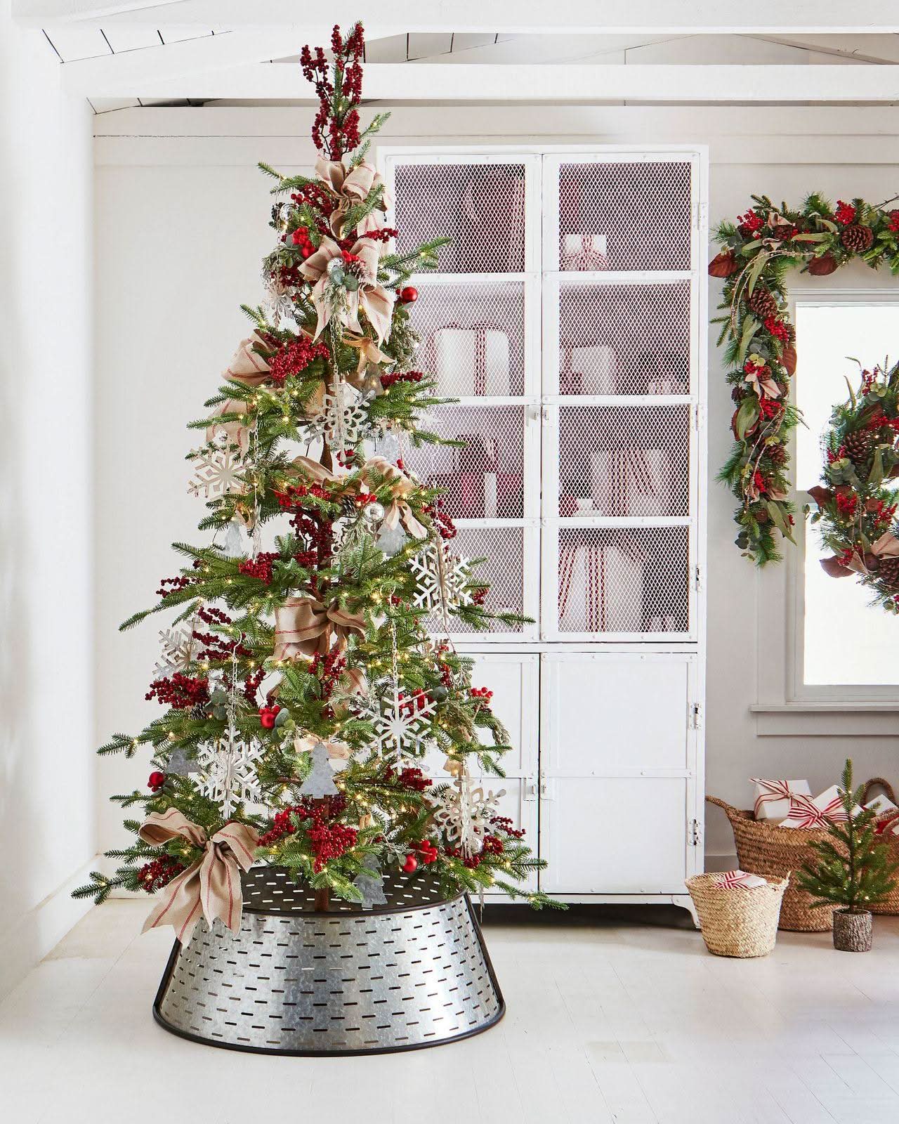 Slim Alpine Christmas Tree with Hinged Branches, Metal Stand and Built-In Micro LEDs