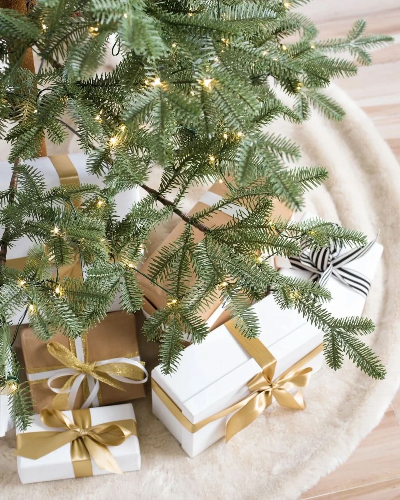 Slim Alpine Christmas Tree with Hinged Branches, Metal Stand and Built-In Micro LEDs