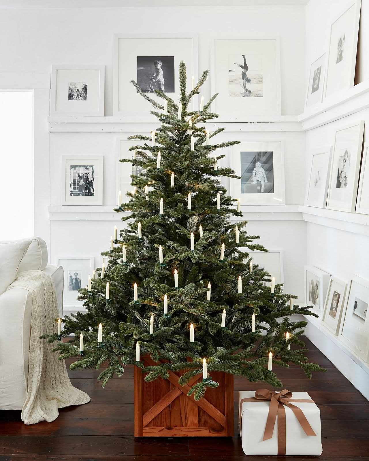 European Fir Christmas Tree with Hinged Branches, Metal Stand and Built-In Micro LEDs