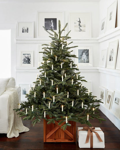European Fir Christmas Tree with Hinged Branches, Metal Stand and Built-In Micro LEDs