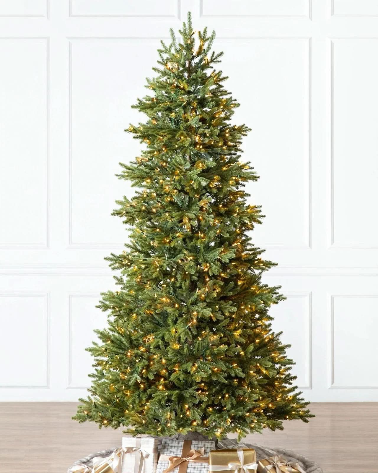 Silverado Slim Christmas Tree with Hinged Branches, Metal Stand and Built-In Micro LEDs