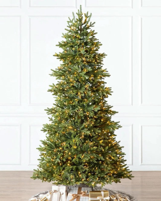 Silverado Slim Christmas Tree with Hinged Branches, Metal Stand and Built-In Micro LEDs