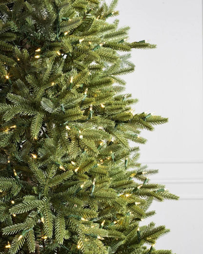 Silverado Slim Christmas Tree with Hinged Branches, Metal Stand and Built-In Micro LEDs