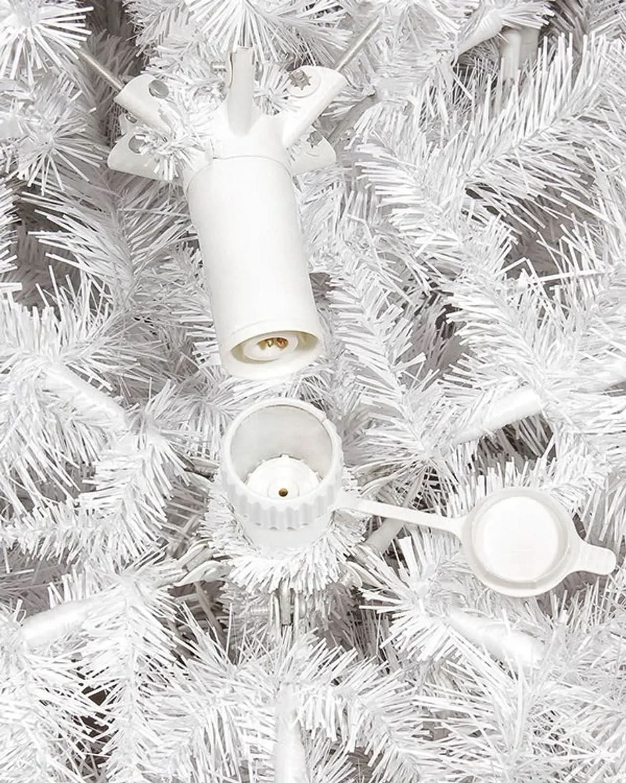 Classic White Christmas Tree with Hinged Branches, Metal Stand and Built-In Micro LEDs