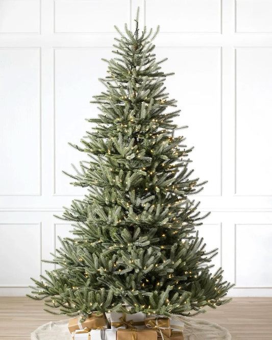 Sanibel Spruce Christmas Tree with Hinged Branches, Metal Stand and Built-In Micro LEDs