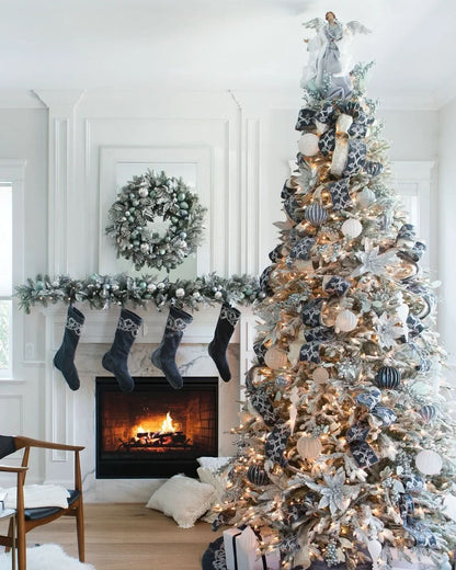 Nevada Frosted Fraser Christmas Tree with Hinged Branches, Metal Stand and Built-In Micro LEDs