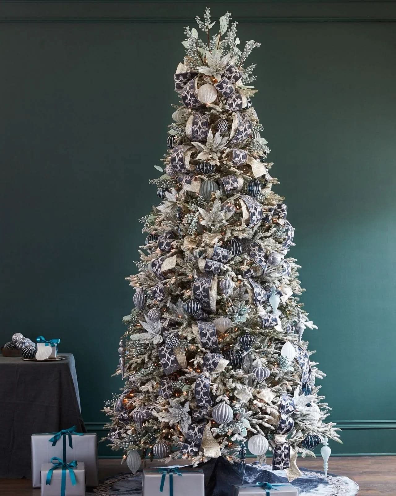 Nevada Frosted Fraser Christmas Tree with Hinged Branches, Metal Stand and Built-In Micro LEDs