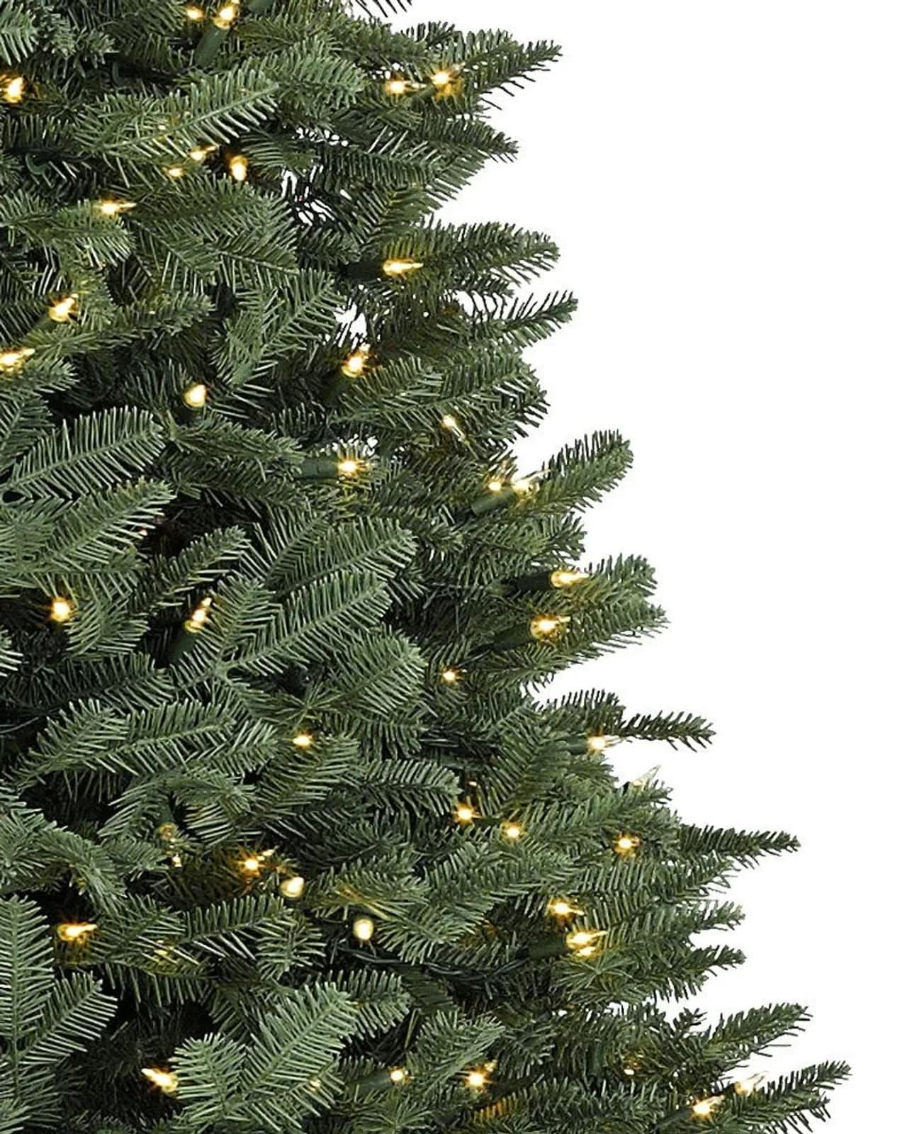 Green White Spruce Christmas Tree with Hinged Branches, Metal Stand and Built-In Micro LEDs
