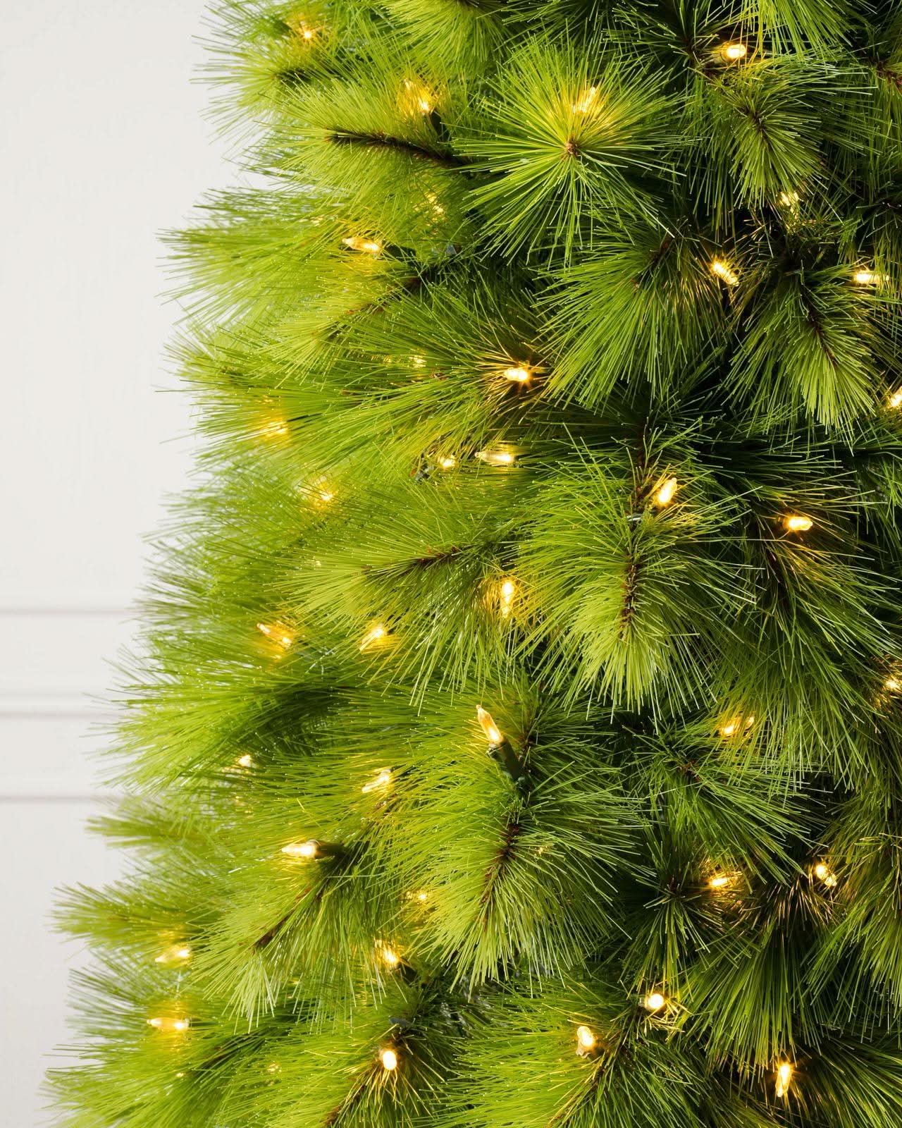 Monterey Pine Slim Christmas Tree with Hinged Branches, Metal Stand and Built-In Micro LEDs