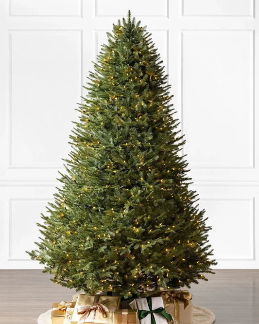 Premium Green Flip Tree Christmas Tree with Hinged Branches, Metal Stand with Wheels and Built-In Micro LEDs