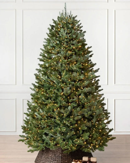 Traditional Green Christmas Tree with Hinged Branches, Metal Stand and Built-In Micro LEDs