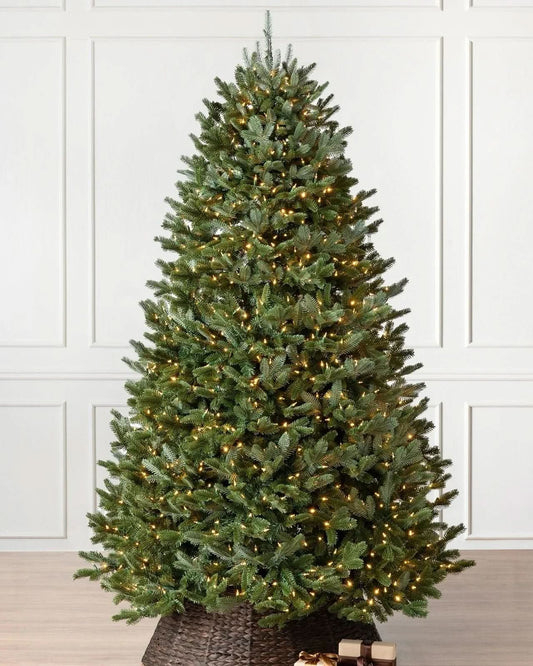 Traditional Green Christmas Tree with Hinged Branches, Metal Stand and Built-In Micro LEDs