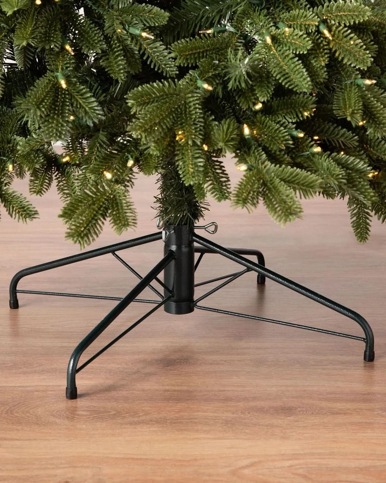 Traditional Green Christmas Tree with Hinged Branches, Metal Stand and Built-In Micro LEDs