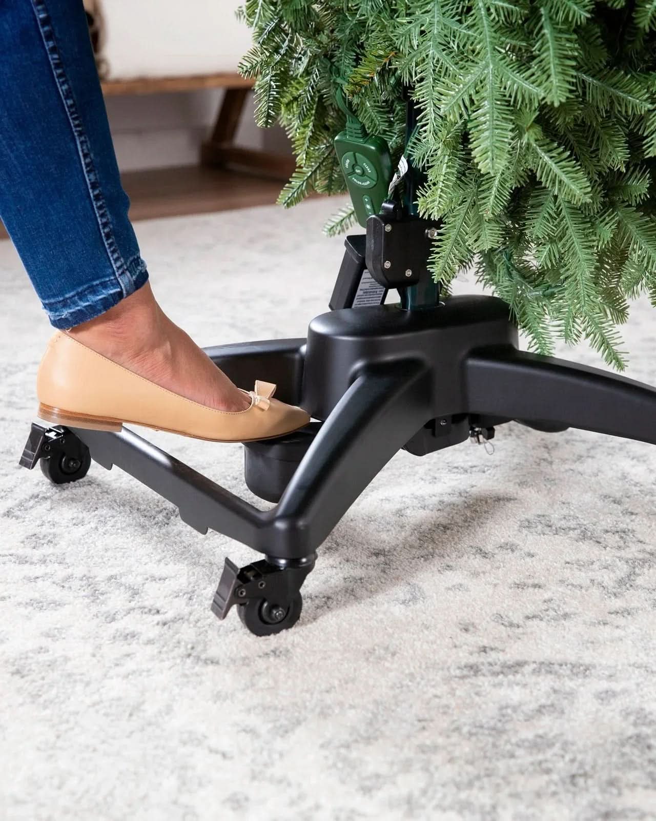 Premium Green Christmas Tree with Hinged Branches, Metal Stand with Wheels and Built-In Micro LEDs