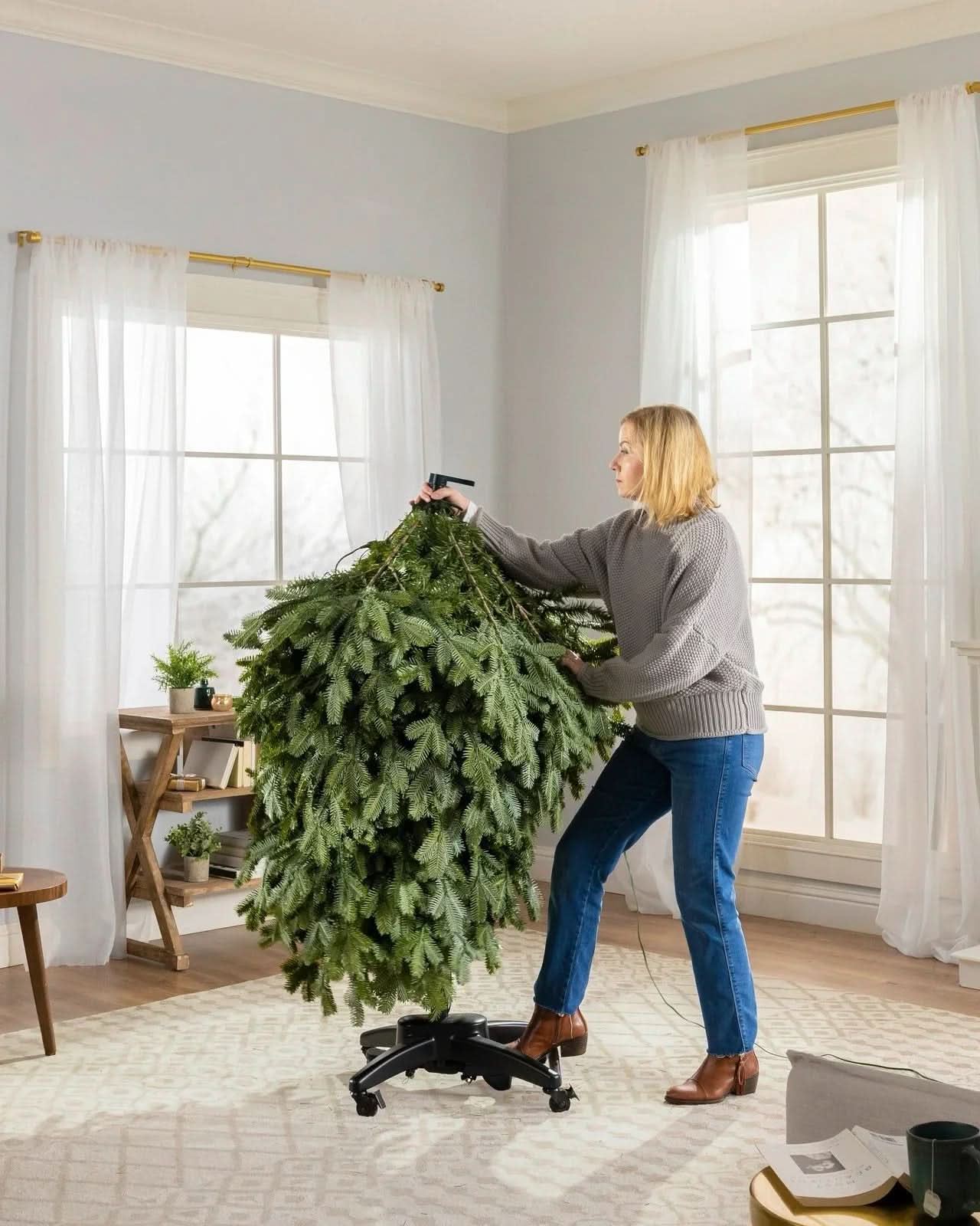 Premium Green Christmas Tree with Hinged Branches, Metal Stand with Wheels and Built-In Micro LEDs