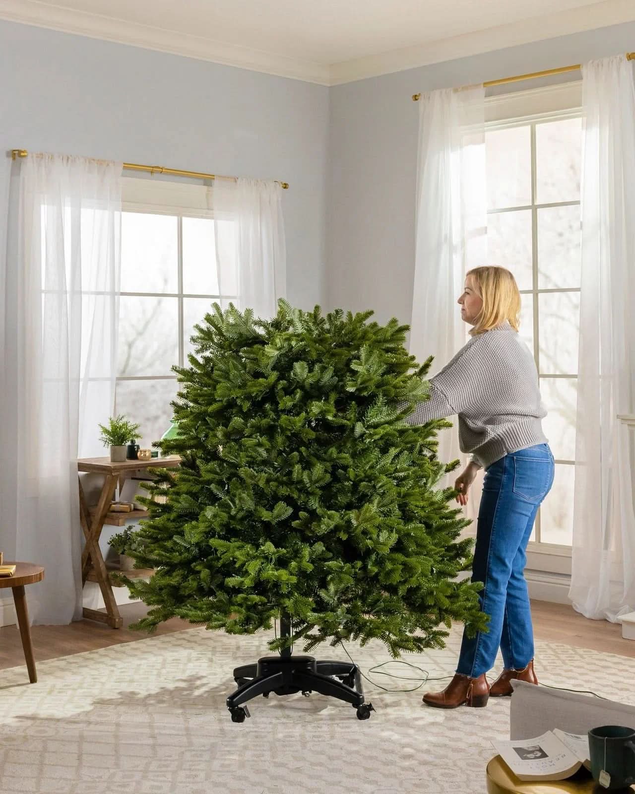 Premium Green Christmas Tree with Hinged Branches, Metal Stand with Wheels and Built-In Micro LEDs