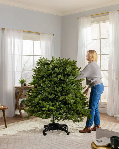 Premium Green Christmas Tree with Hinged Branches, Metal Stand with Wheels and Built-In Micro LEDs