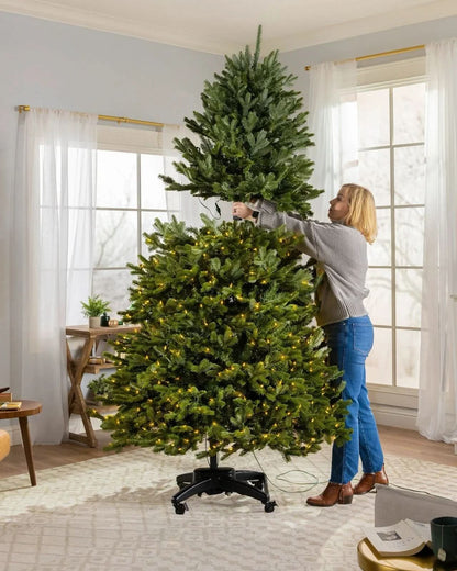 Premium Green Christmas Tree with Hinged Branches, Metal Stand with Wheels and Built-In Micro LEDs