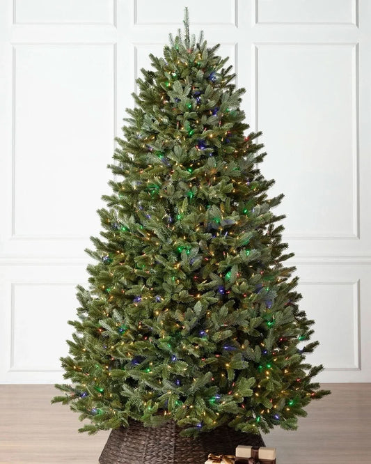 Fraser Fir Christmas Tree with Hinged Branches, Metal Stand and Built-In Multicolour Micro LEDs
