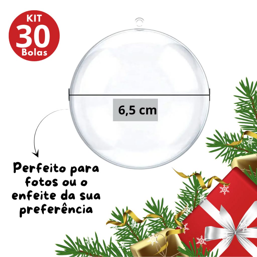 30 Christmas Baubles Acrylic Sphere for Photos and Keepsakes 6.5cm