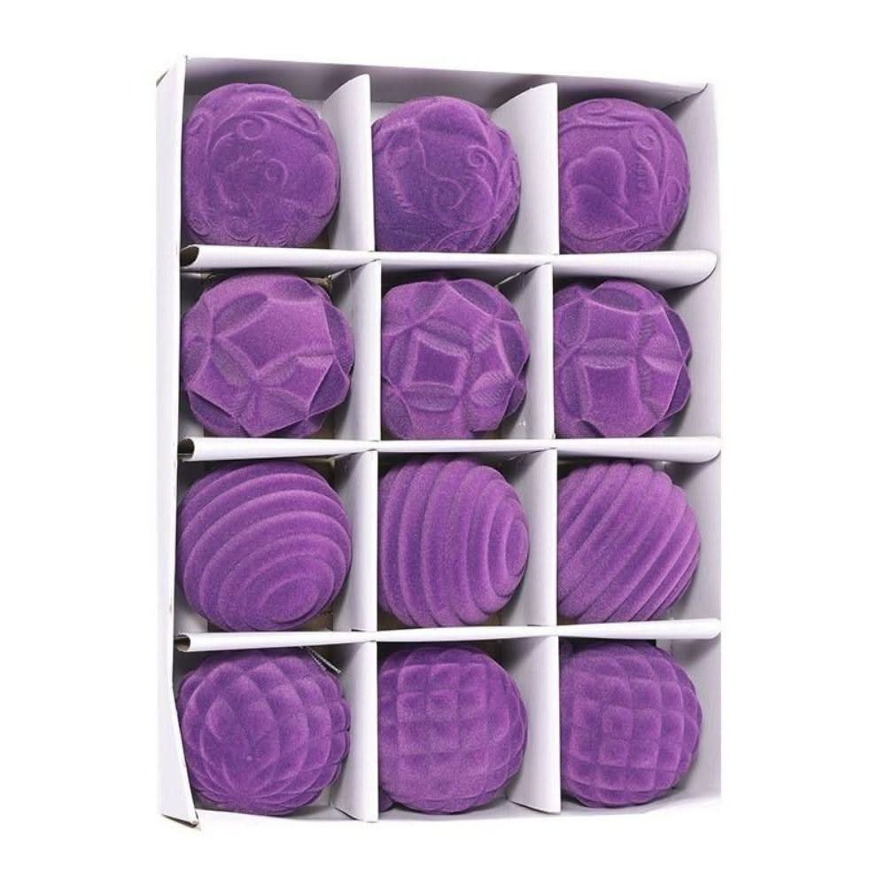 Set of 12 Velvet Christmas Baubles – 6cm