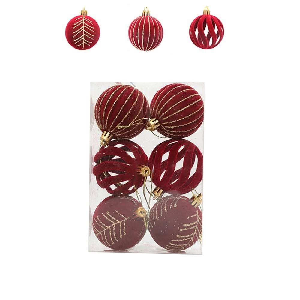 Christmas Tree Velvet Baubles Set – 6 Pieces (6 cm)