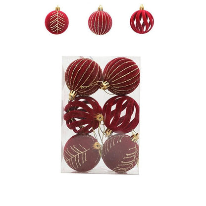Christmas Tree Velvet Baubles Set – 6 Pieces (6 cm)